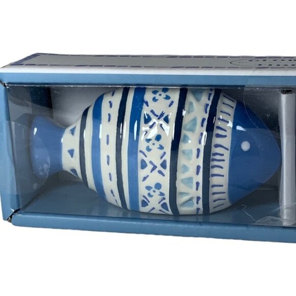 Global Tides Tropical Fish Salt Pepper Shaker Set Ceramic Coastal Blue White - Picture 5 of 16